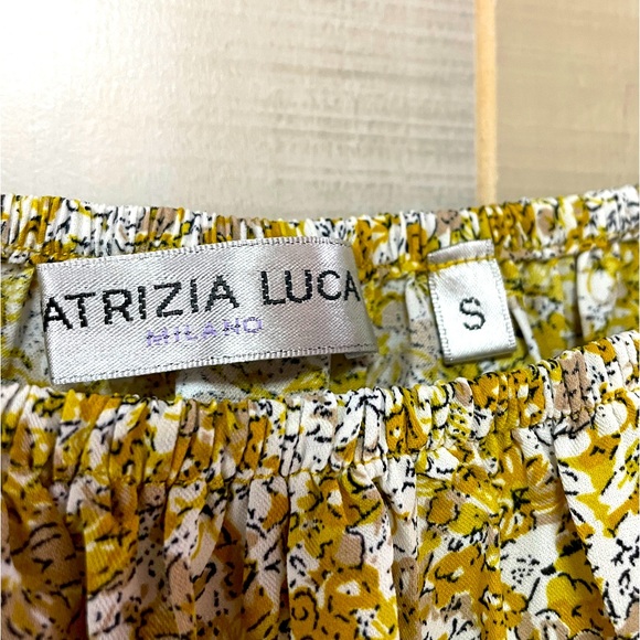 Patrizia Luca Yellow White Gathered Sleeve Blouse, Can Be Off The Shoulder, Sz S - Picture 3 of 5